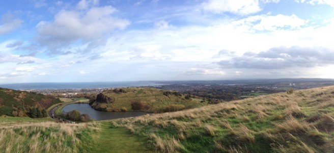 The view near the summit of Arthur's Seat in Edinburgh, Scotland.
