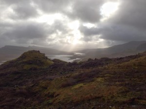 A view from partway up the Quiraing on the Isle of Skye, in Scotland. October 2014.